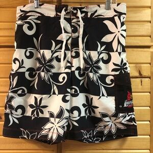 St Louis Cardinals Men's Black and White Tropical Swim Shorts, Size M